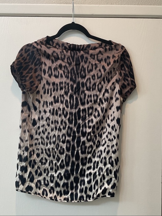 Guess by Marciano Tops - Guess by Marciano Leopard-Print Satin Short Sleeve Top - Brown & Black